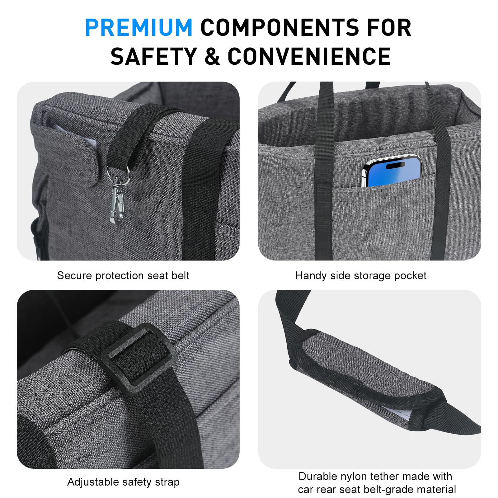 BJOP detachable-seat with clip-on leash adds versatility during car trips.