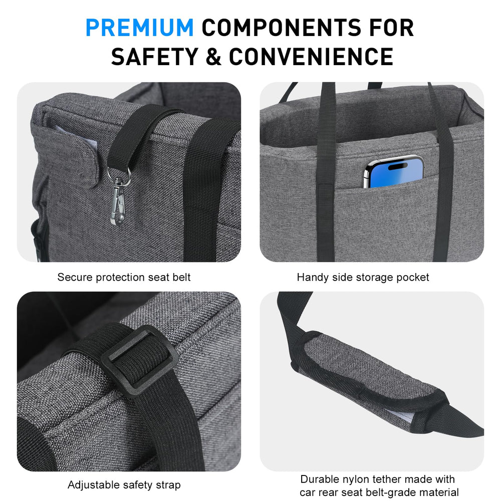 BJOP detachable-seat with clip-on leash adds versatility during car trips.