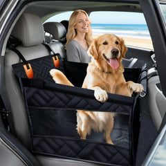BKUSX dog car seat back-seat extender adds spacious comfort for large dogs.