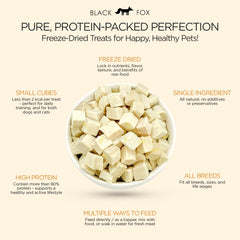 Close-up of square treats—high-protein, crisp texture for active dogs and cats.