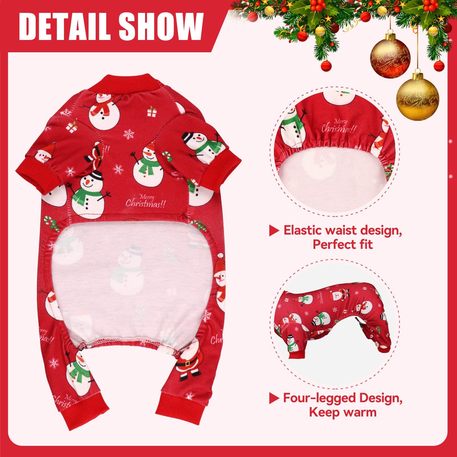 Blaoicni dog Christmas pajamas with 4-leg design for full warmth.