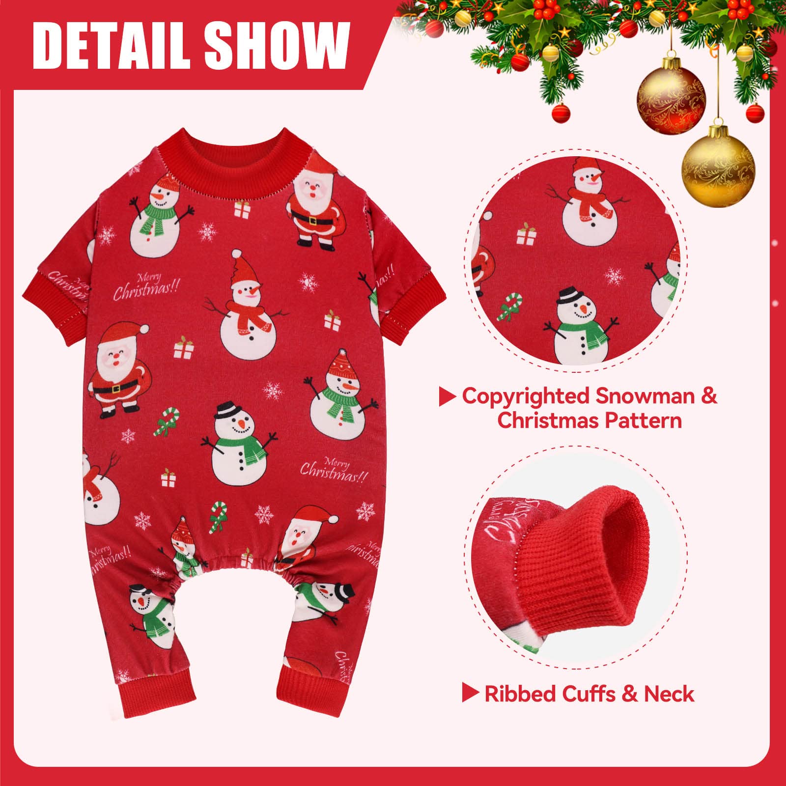 Blaoicni dog Christmas pajamas with elastic waist for a secure fit.