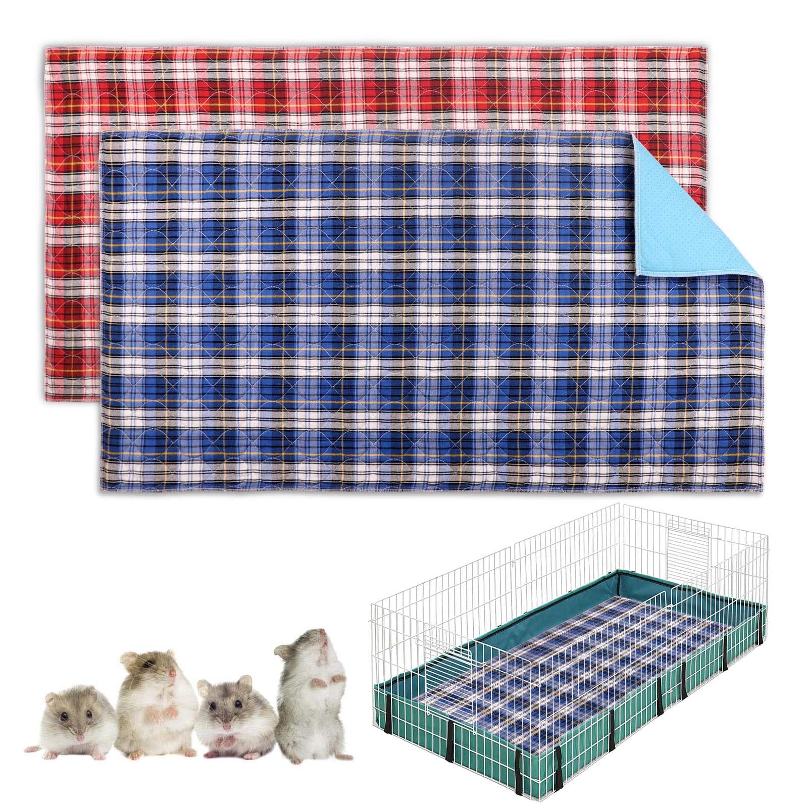 Blaoicni guinea pig cage liner blue plaid shows durable, washable bedding.
