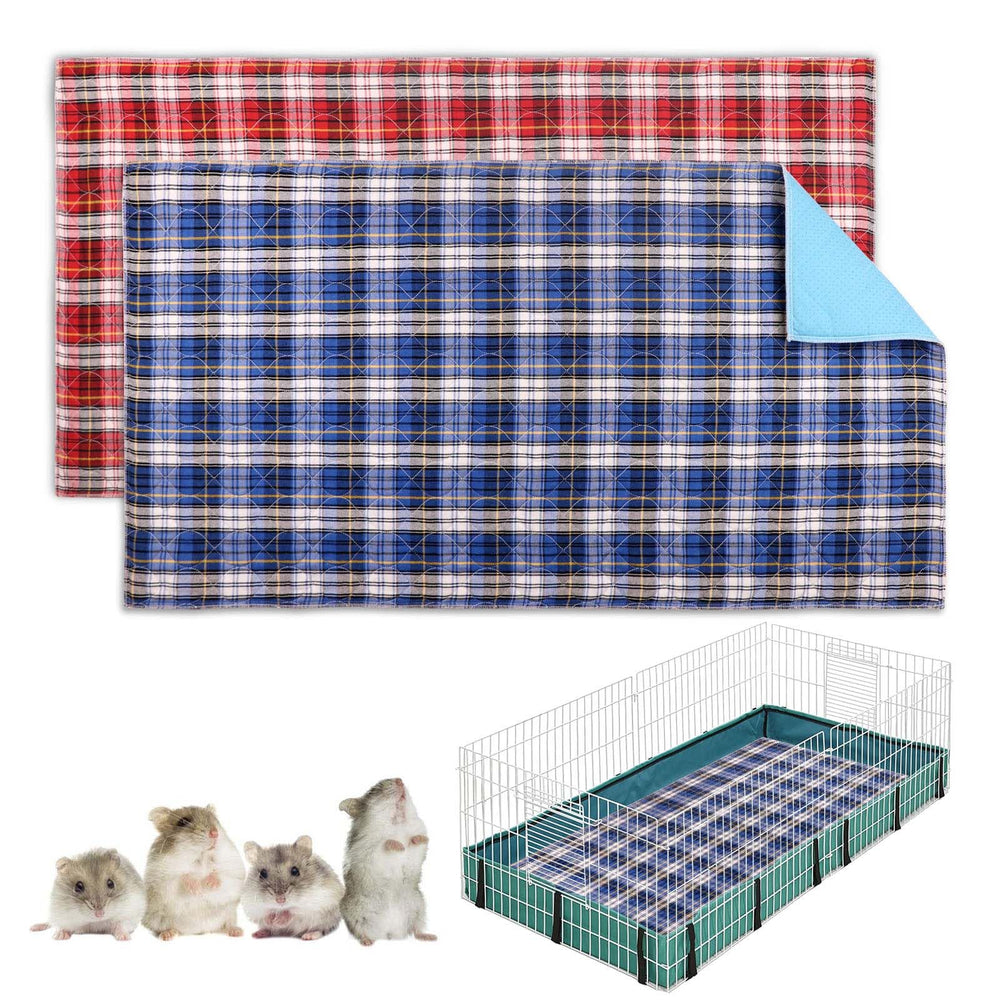 Blaoicni guinea pig cage liner blue plaid shows durable, washable bedding.