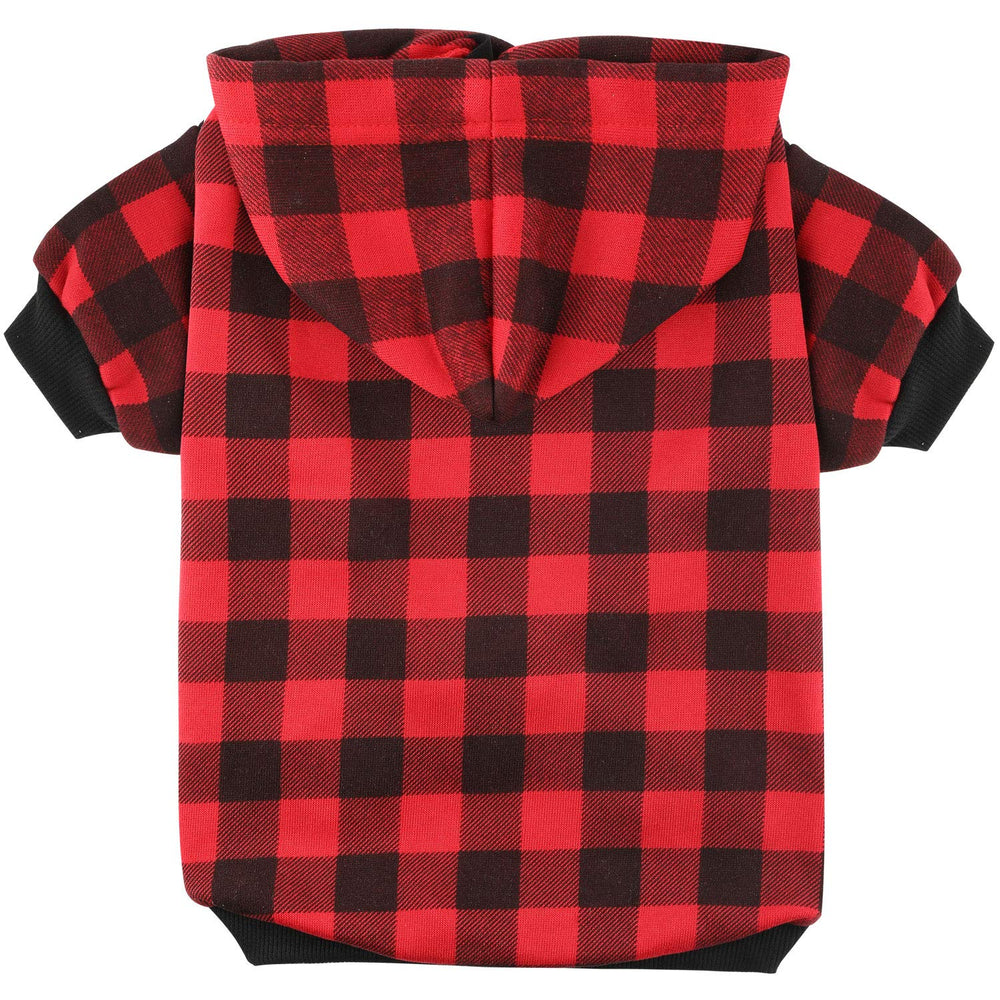 Blaoicni plaid dog hoodie back view highlighting full-coverage design