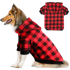Blaoicni plaid dog hoodie front view showing warm red pattern and cozy fabric for large dogs