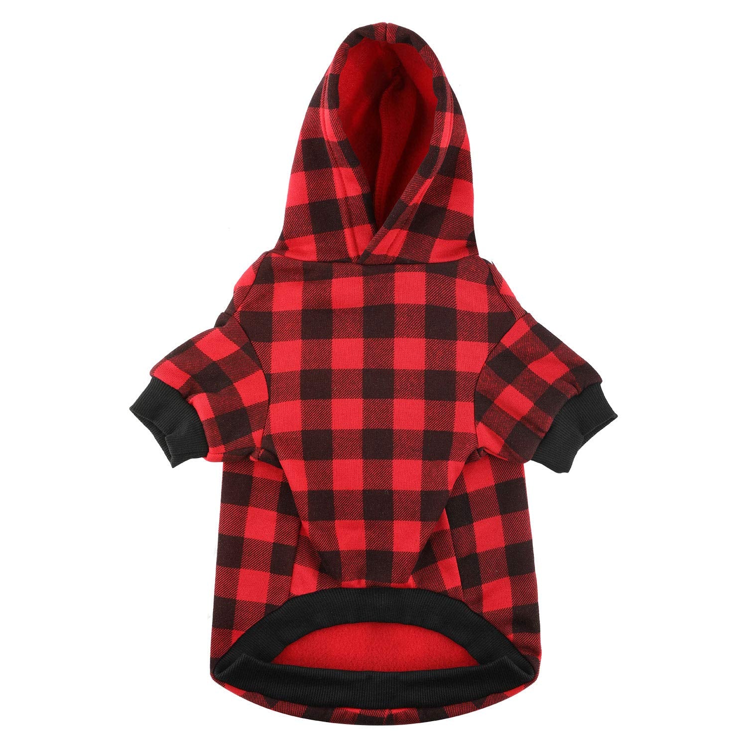 Blaoicni plaid dog hoodie leash-hole detail for easy walks.