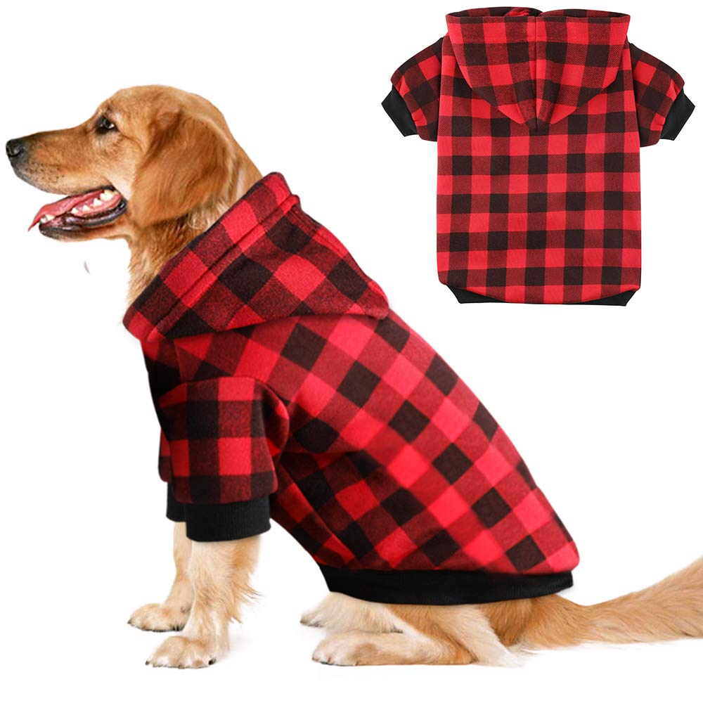 Blaoicni plaid dog hoodie XL front view, warm fleece for cold weather comfort.