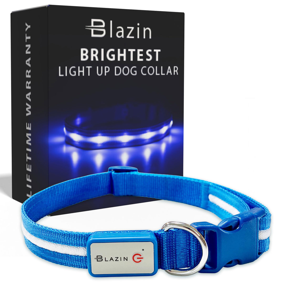 Blazin Light Up Dog Collar in USB rechargeable mode boosts night-time visibility during walks.