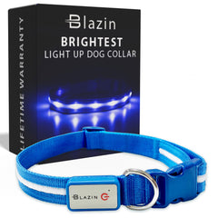 Blazin Light Up Dog Collar in USB rechargeable mode boosts night-time visibility during walks.