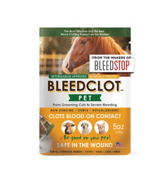 BleedClot Pet powder in hand ready to stop minor to major wounds in animals.