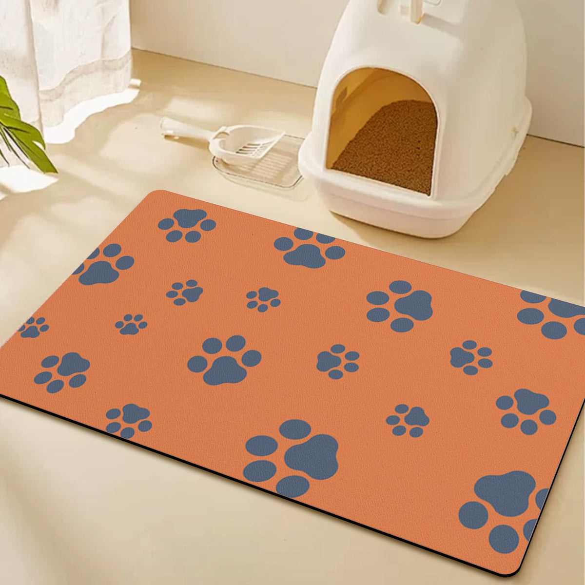 Blkjsgly dog food mat orange absorbs spills quickly for mess-free feeding.
