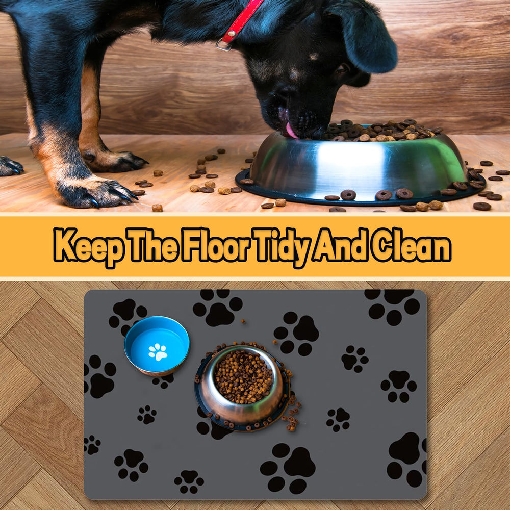 Blkjsgly dog food mat anti-slip-back prevents bowls from sliding.