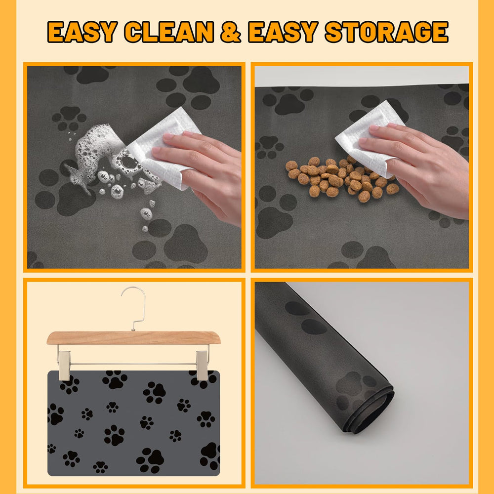 Blkjsgly dog-food-mat-easy-clean wipes clean with a damp cloth.