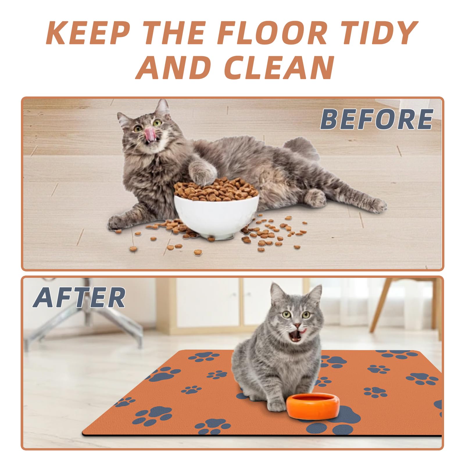 Blkjsgly dog food mat footprints pattern adds playful design while catching drips.