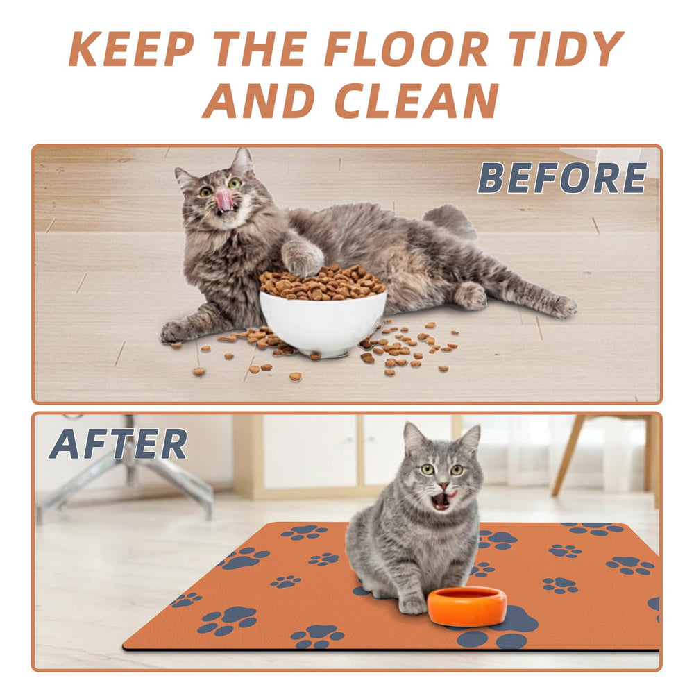 Blkjsgly dog food mat footprints pattern adds playful design while catching drips.