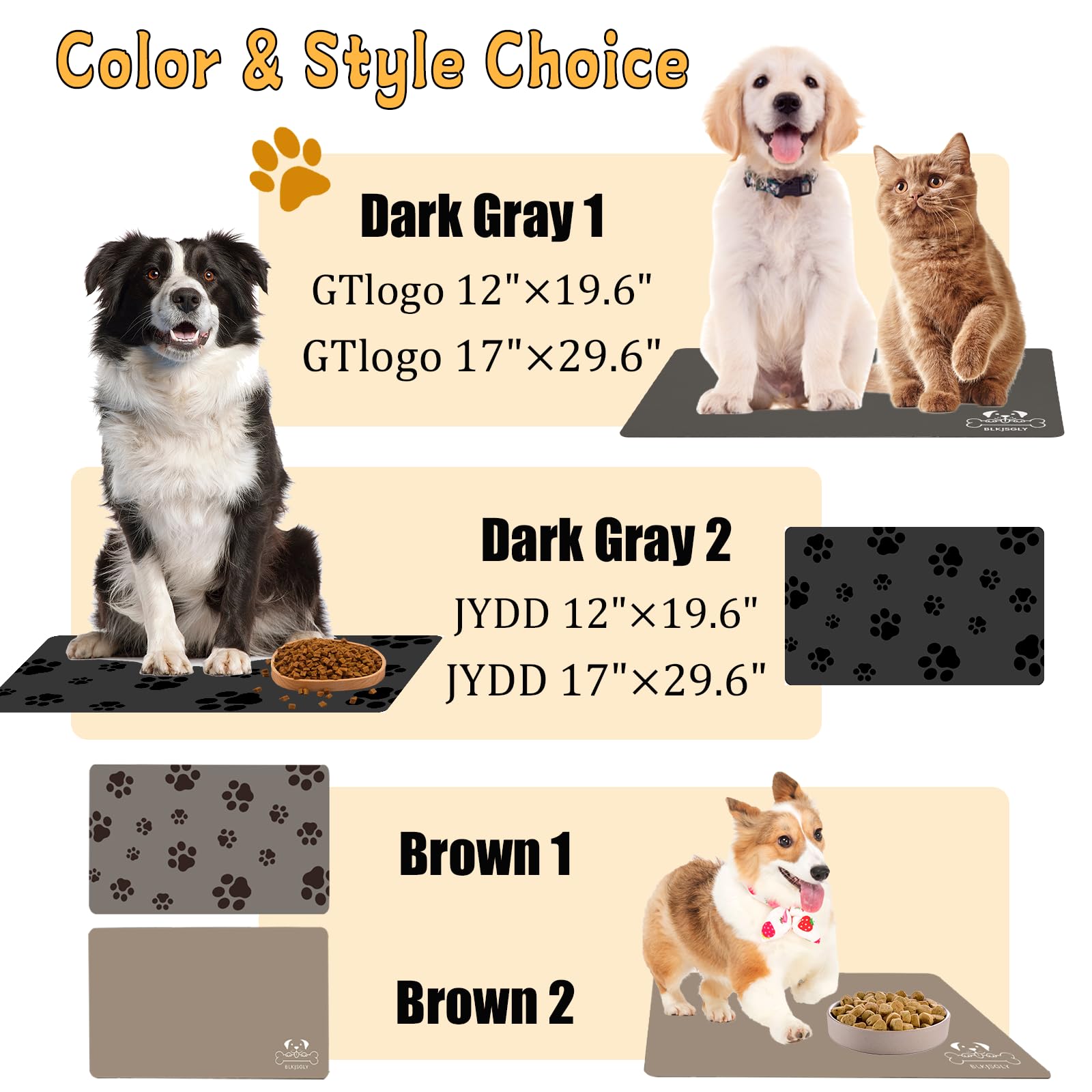 Blkjsgly dog-food-mat-large-18x30 fits big bowls and multiple bowls.
