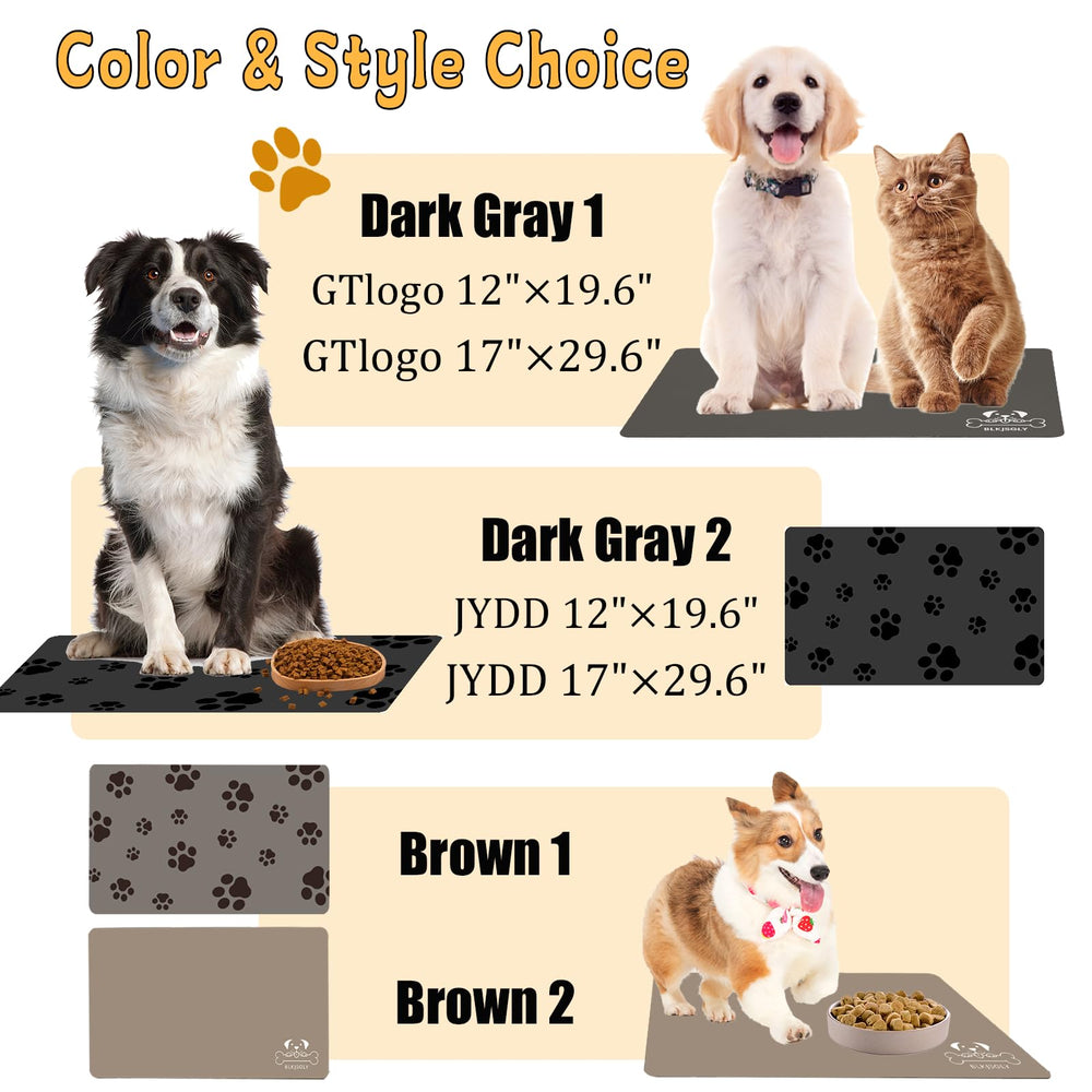 Blkjsgly dog-food-mat-large-18x30 fits big bowls and multiple bowls.