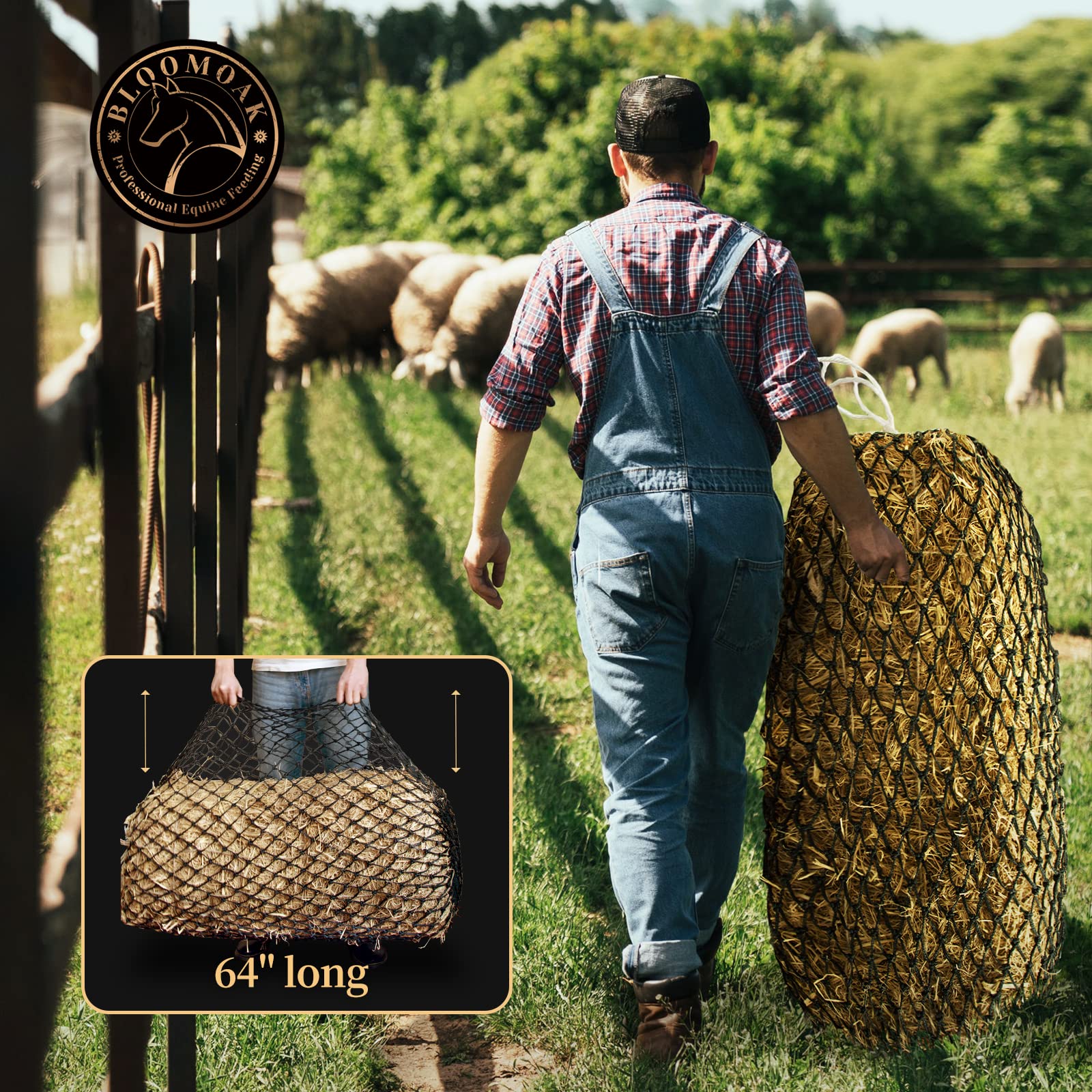 Bloomoak hay net easy to hang in pens or trailers for quick setup.