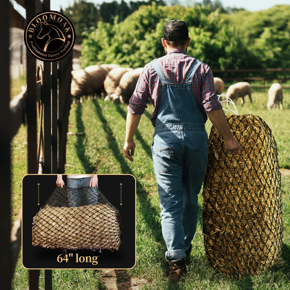 Bloomoak hay net easy to hang in pens or trailers for quick setup.