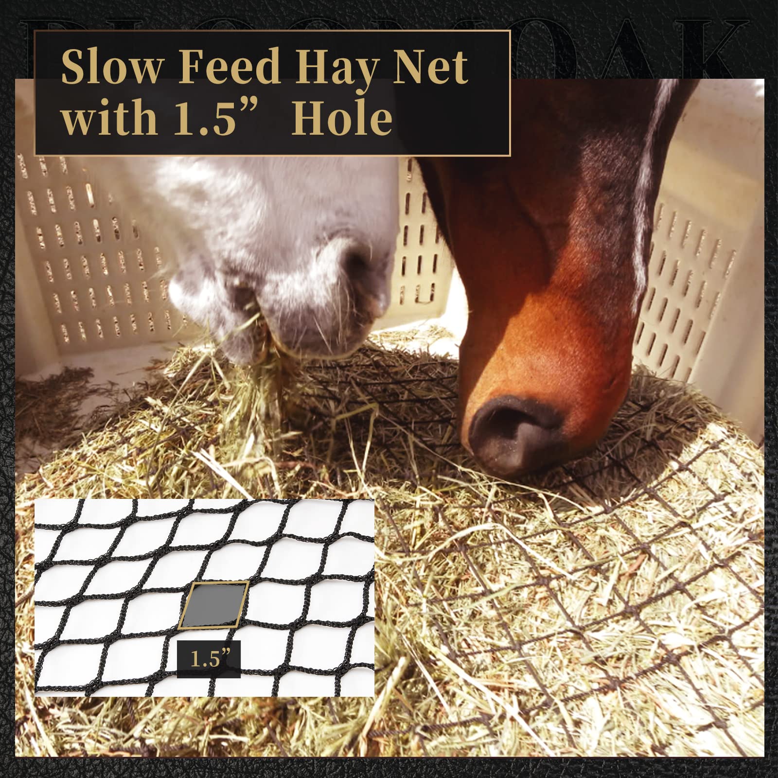Bloomoak hay net hole sizes 1.5 and 2.5 inches support slow feeding.