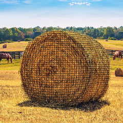 Bloomoak hay net round bale 5x5 setup enables quick, safe feeding in paddocks.