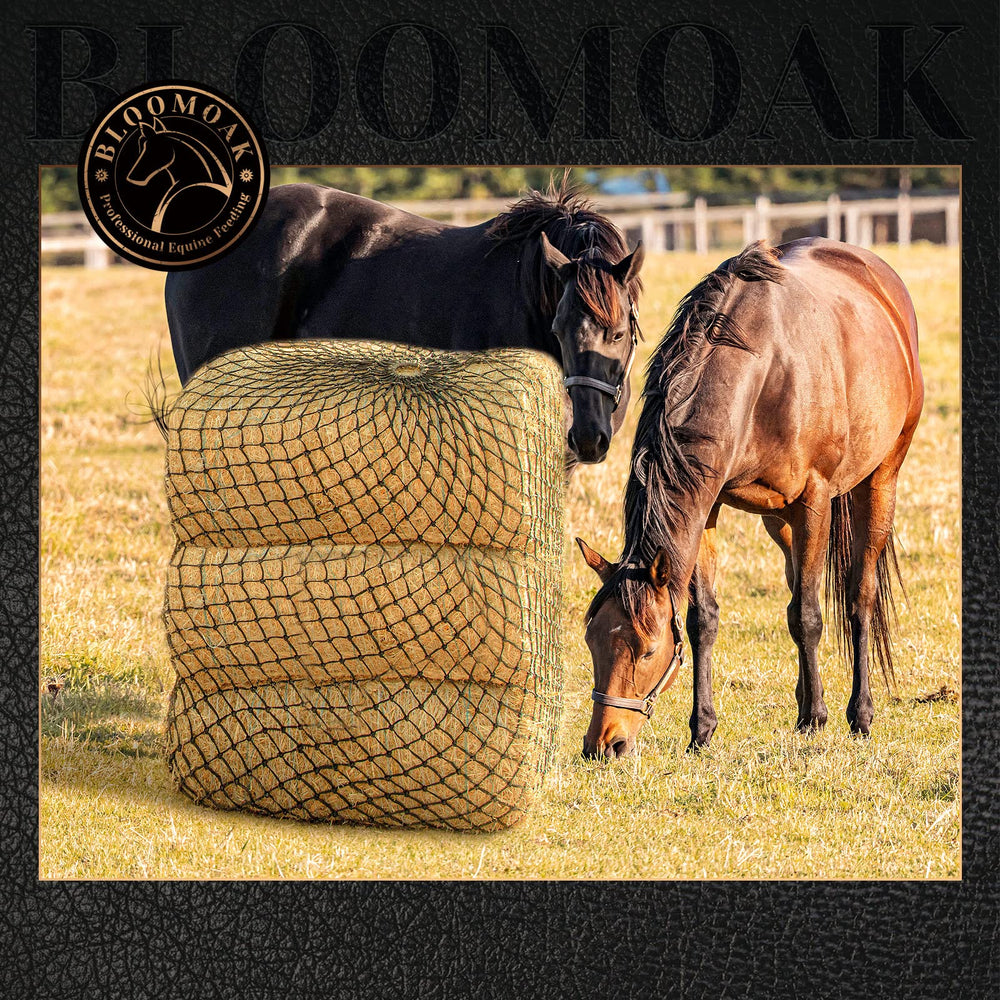 Bloomoak hay net safety note highlights proper height to reduce entanglement risk.