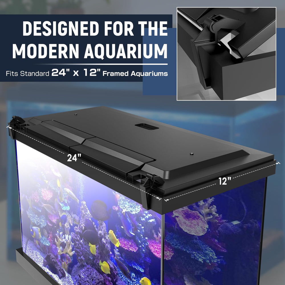 Blosail LED hood with adjustable brightness supports plant growth and fish activity.