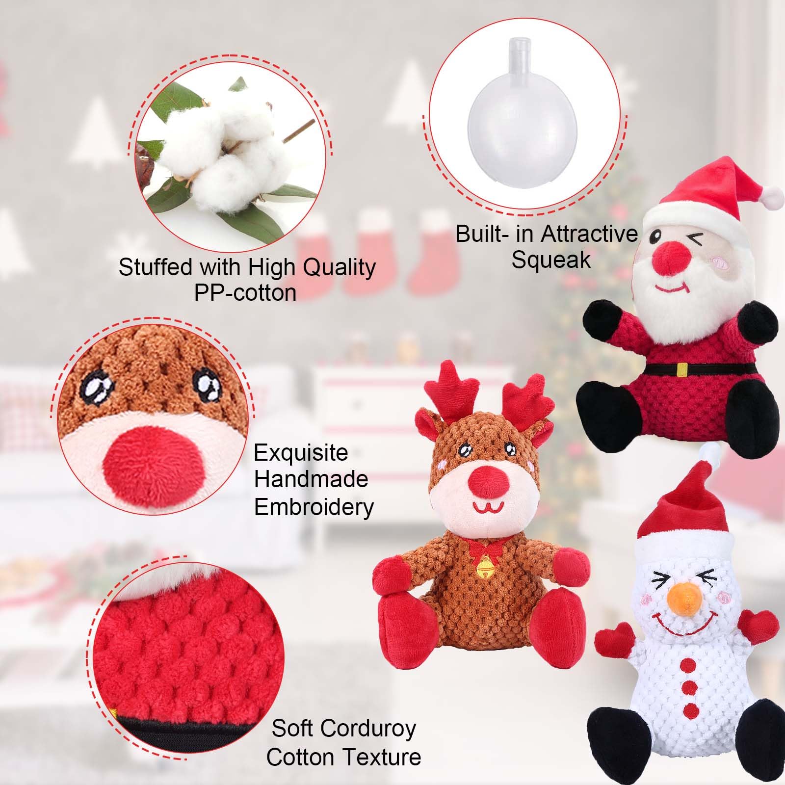 BLSCC Plush dog toy with built-in squeaker for engagement.