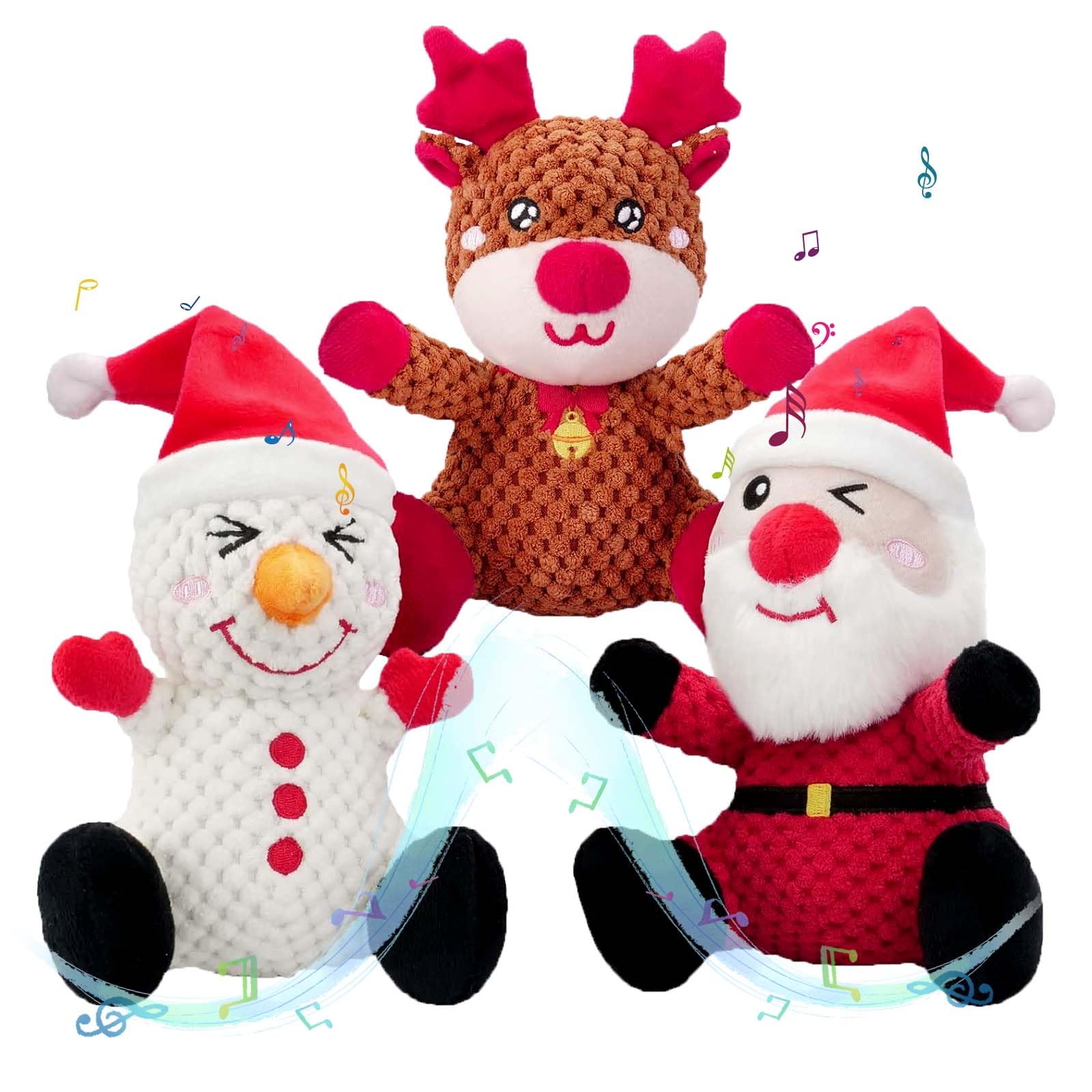 BLSCC Santa dog plush toy with squeaker for interactive play.