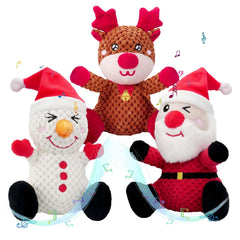 BLSCC Santa dog plush toy with squeaker for interactive play.