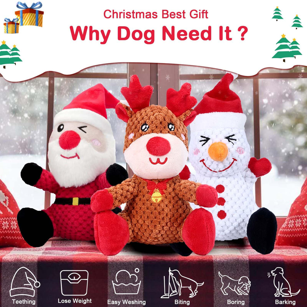 BLSCC Snowman dog plush toy with squeaker for festive fun.