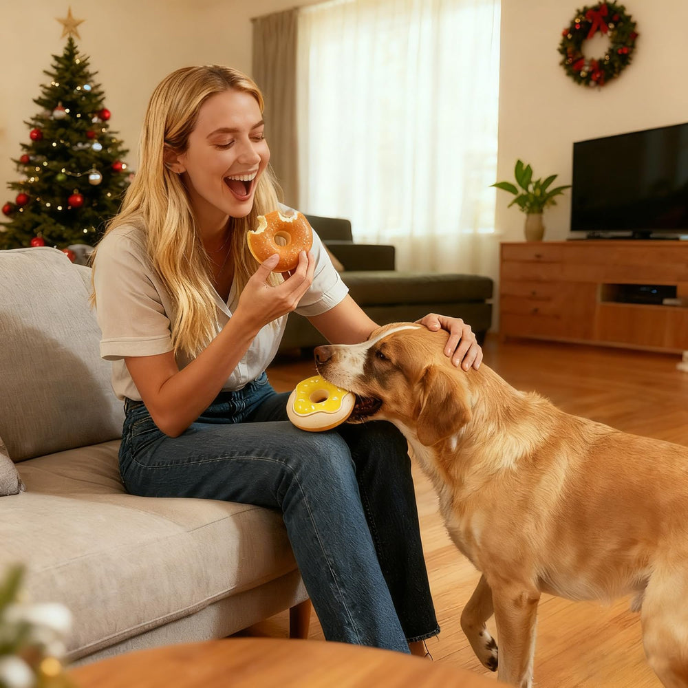 BluBrk bright-colored donut dog toy enhances visibility and play