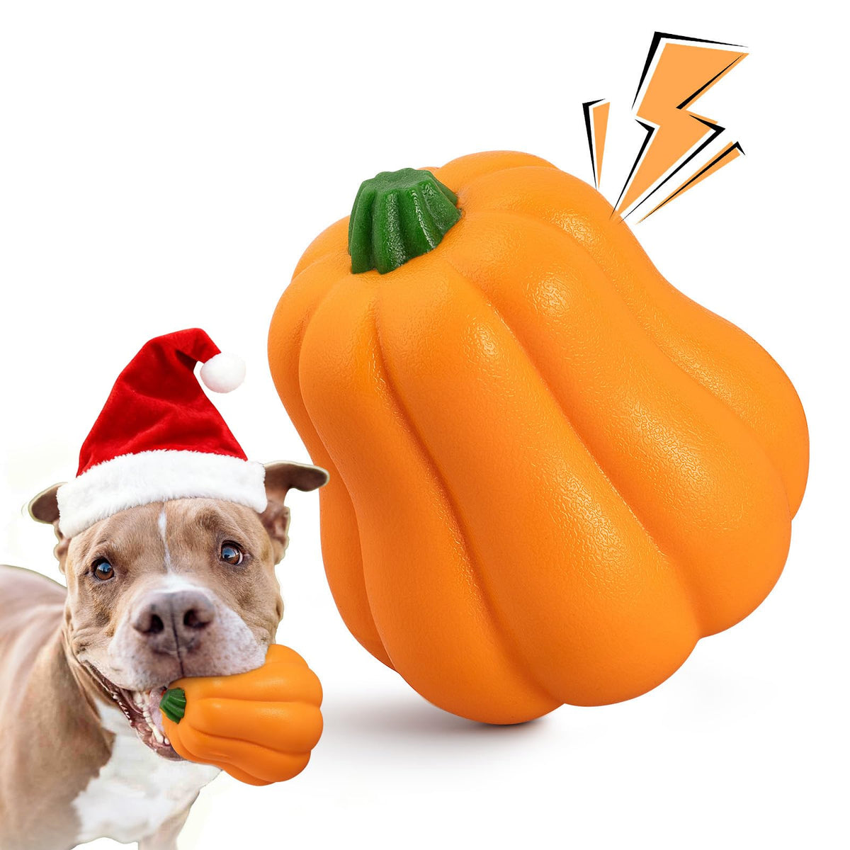 BluBrk Christmas pumpkin closeup showing durable chew surface for aggressive chewers.