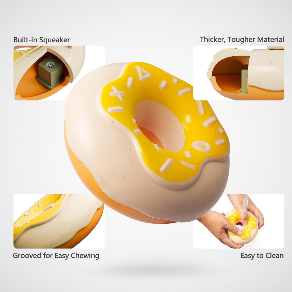 BluBrk squeaky donut dog toy excites dogs with scent and interactive play
