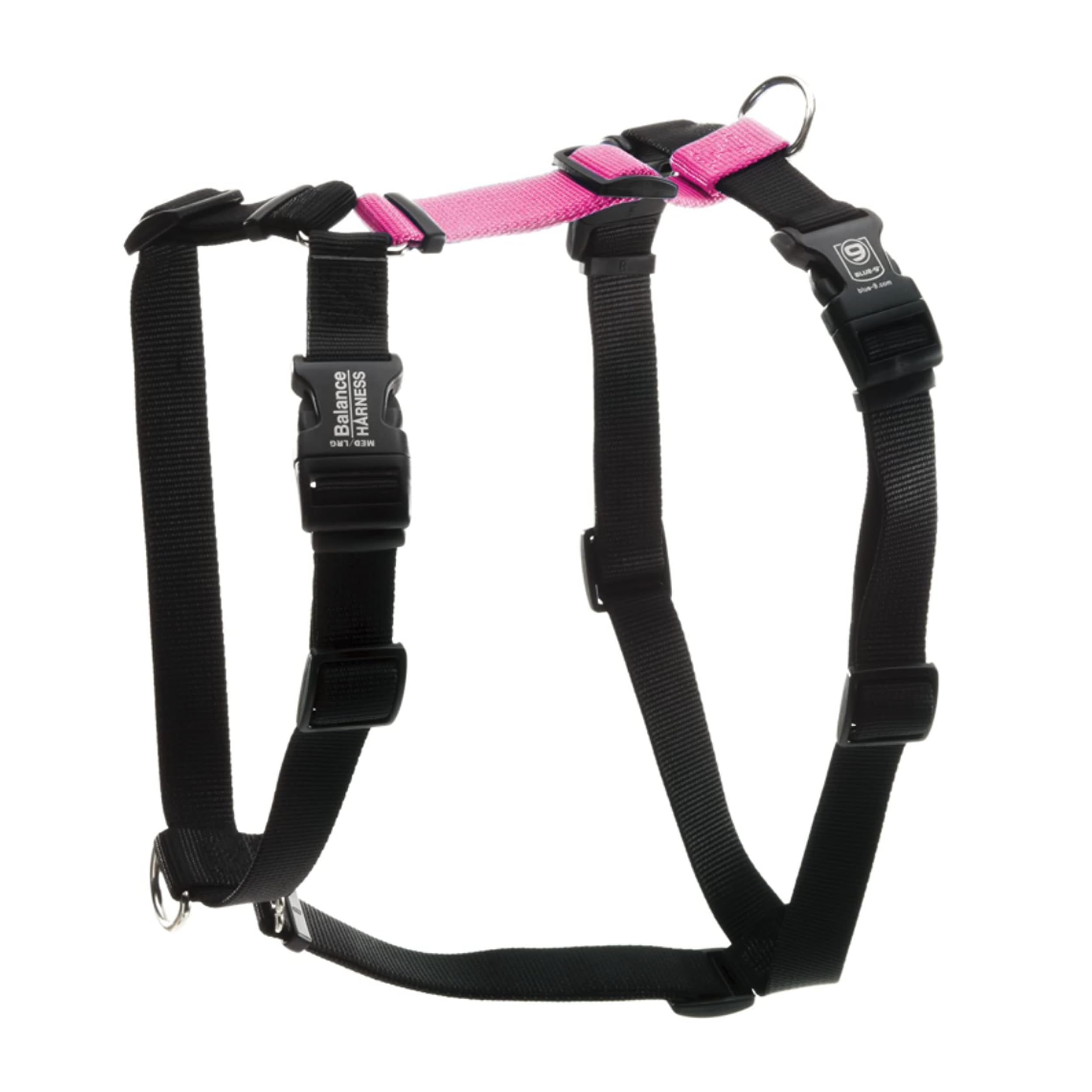 Blue-9 Buckle-Neck Balance Harness front view in hot pink supports a secure, comfortable no-pull training.