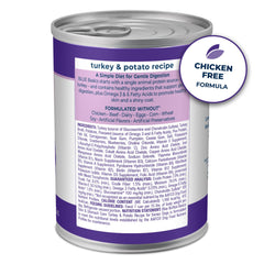 Blue Buffalo Basics grain-free wet dog food highlights grain-free formula for gluten-free diets.