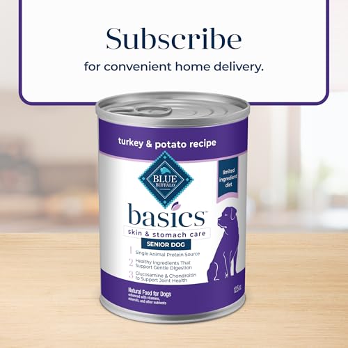 Blue Buffalo Basics senior feeding guidance with easy-to-serve portions.