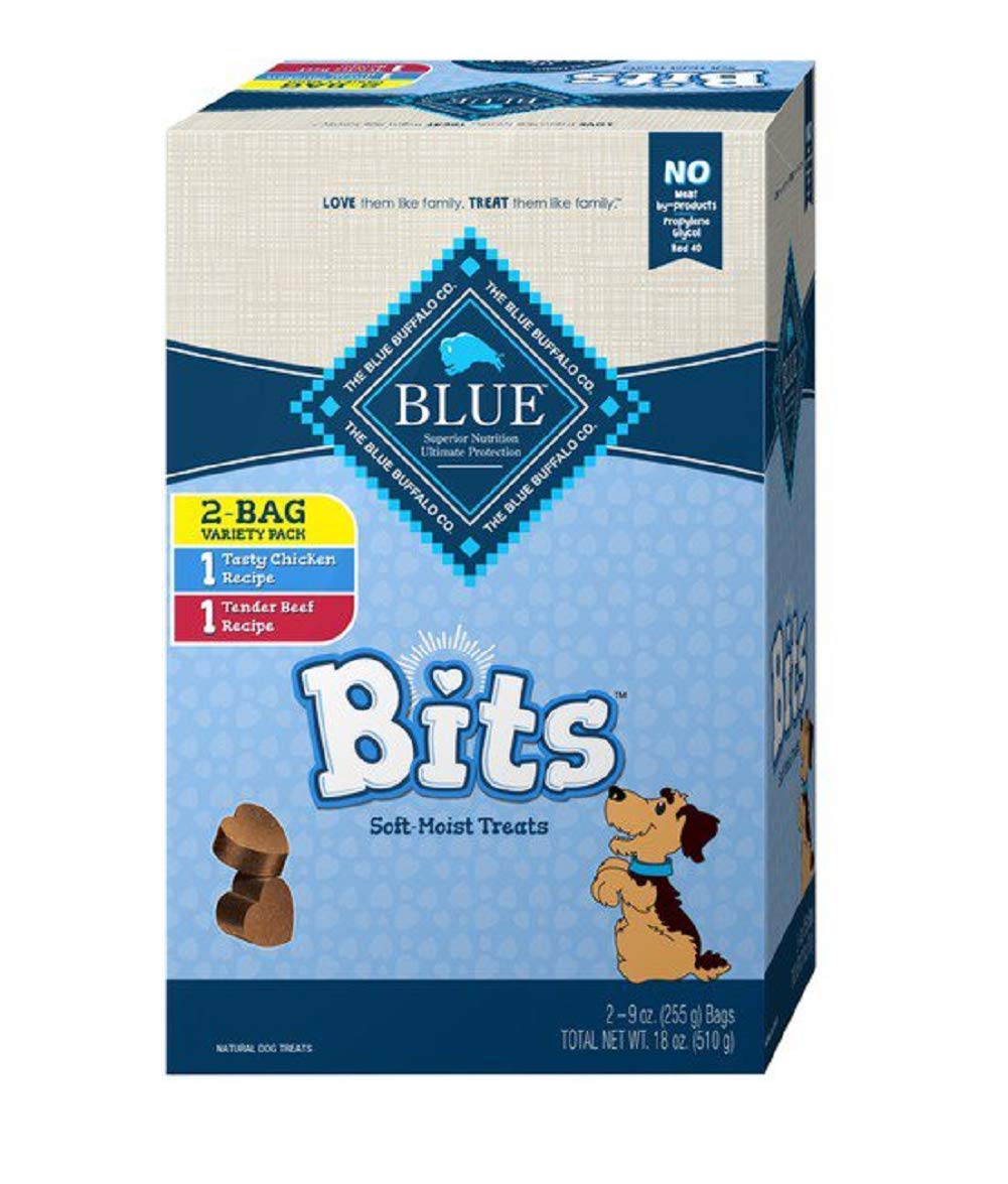 Blue Buffalo Blue Bits soft-moist training treats front view, great for training rewards.