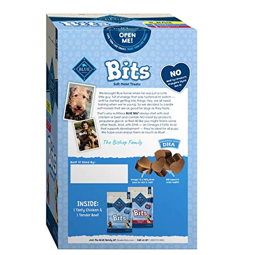 Blue Buffalo Blue Bits soft-moist training texture close-up highlighting bite-size softness.