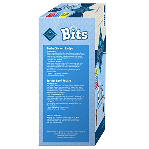 Blue Buffalo Blue Bits soft-moist training treats close-up of two flavors for variety.