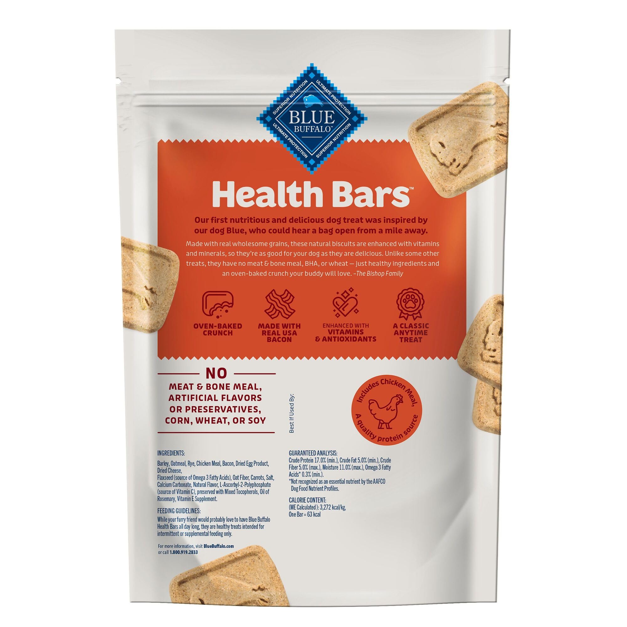 Blue Buffalo Health Bars close-up crunch showing texture ideal for training treats.