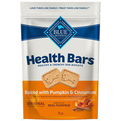 Blue Buffalo Health Bars pumpkin cinnamon bag front view, wholesome ingredients shown.