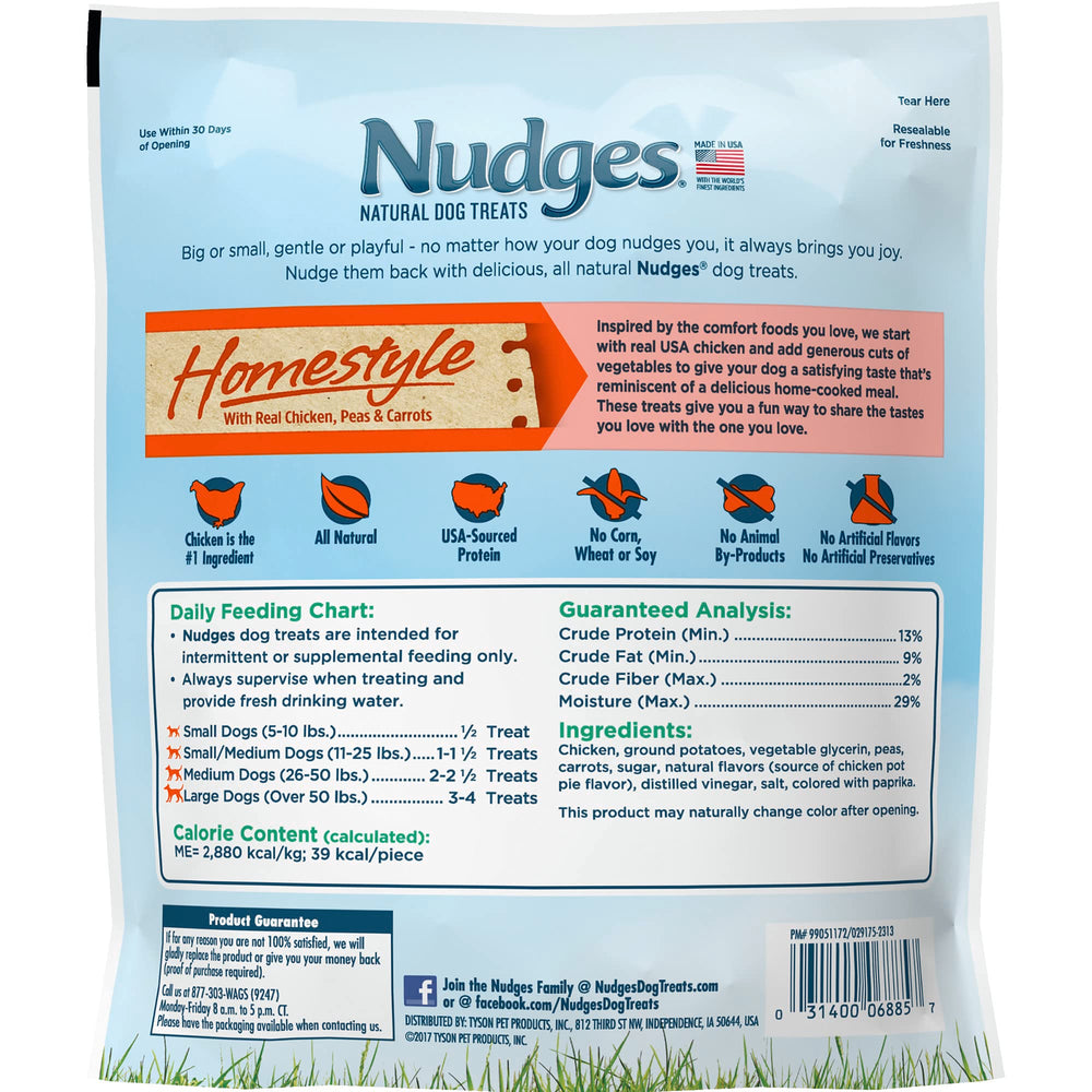 Blue Buffalo Nudges Homestyle Chicken bag open, great for quick rewards during training.