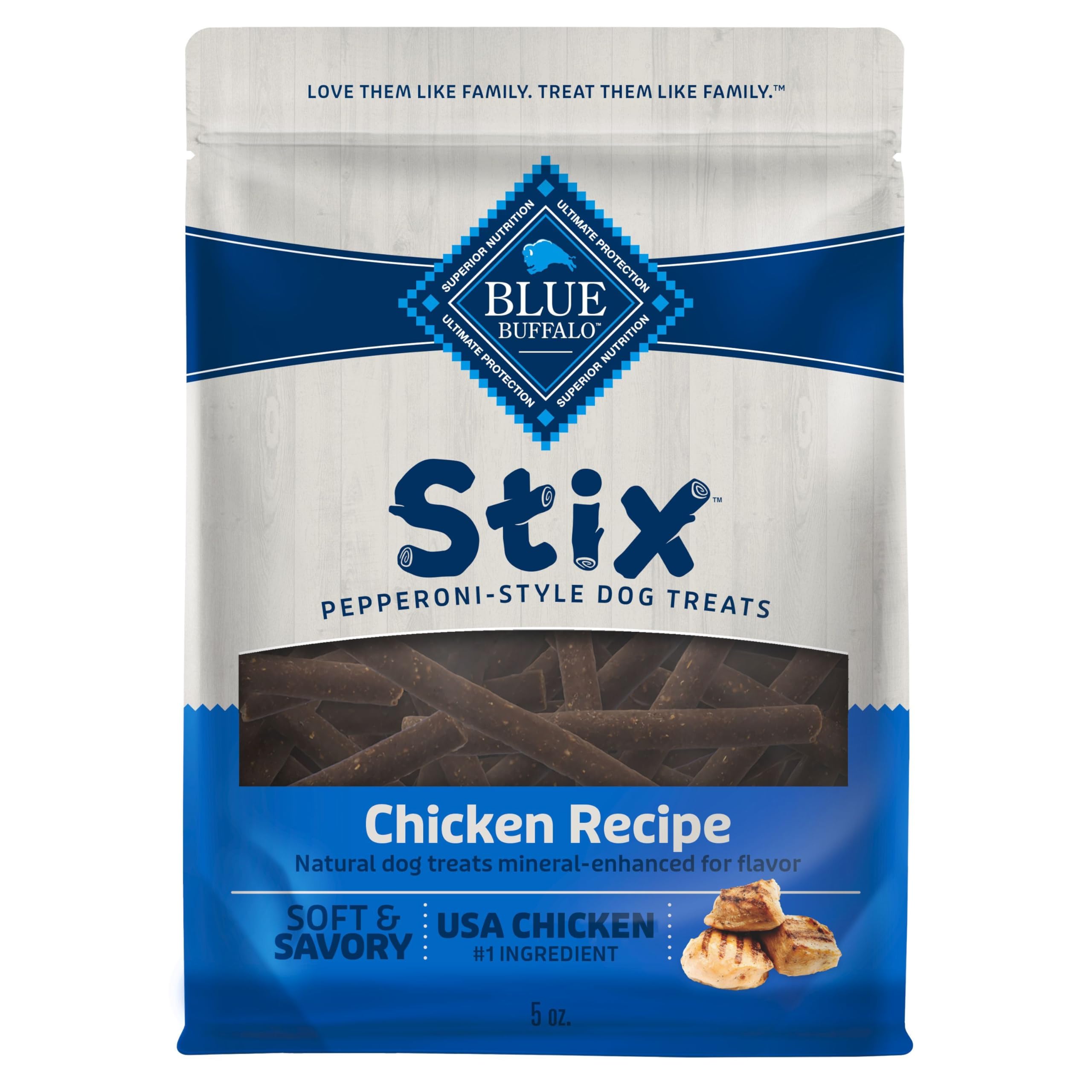 Blue Buffalo Stix chicken-rolls shown for rewarding training moments