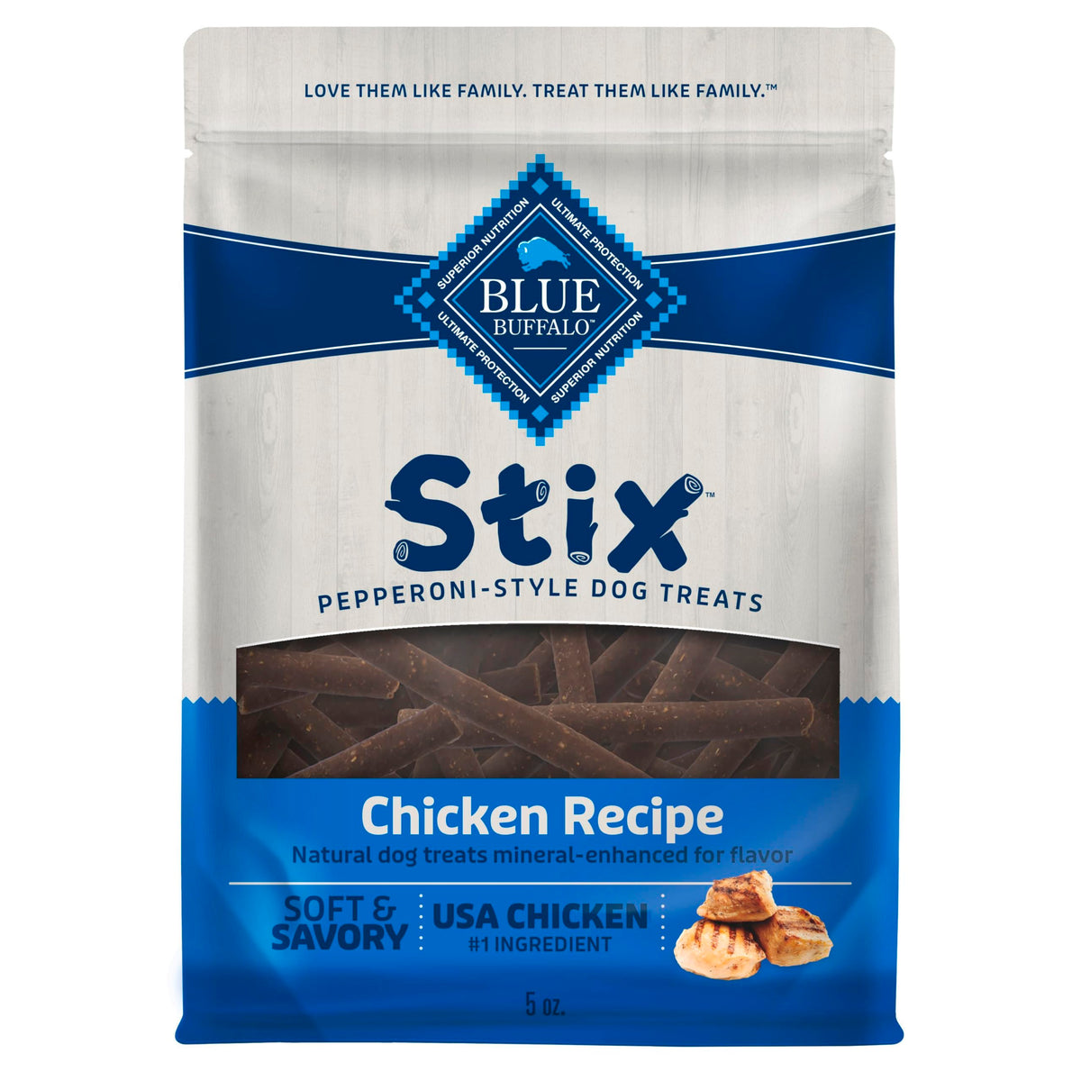 Blue Buffalo Stix chicken-rolls shown for rewarding training moments