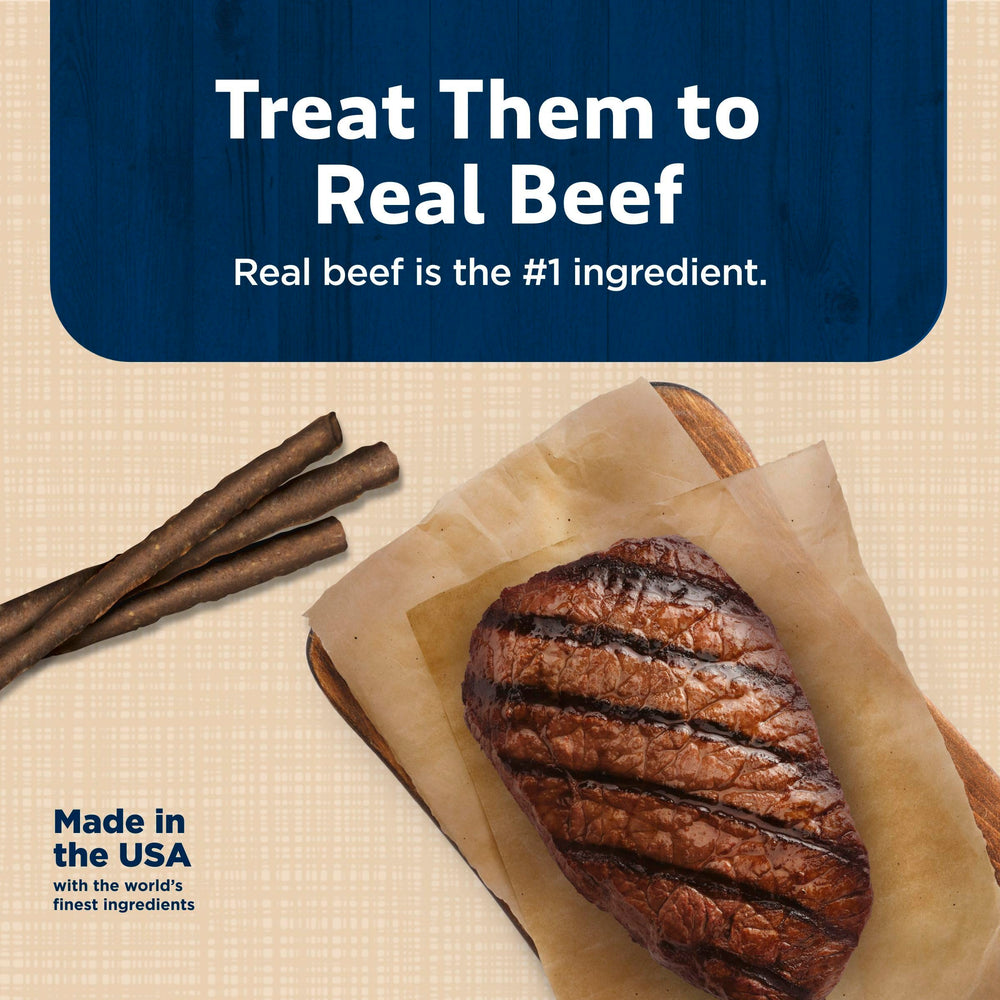 Blue Buffalo Stix real-beef-first-ingredient label image highlights honest ingredients