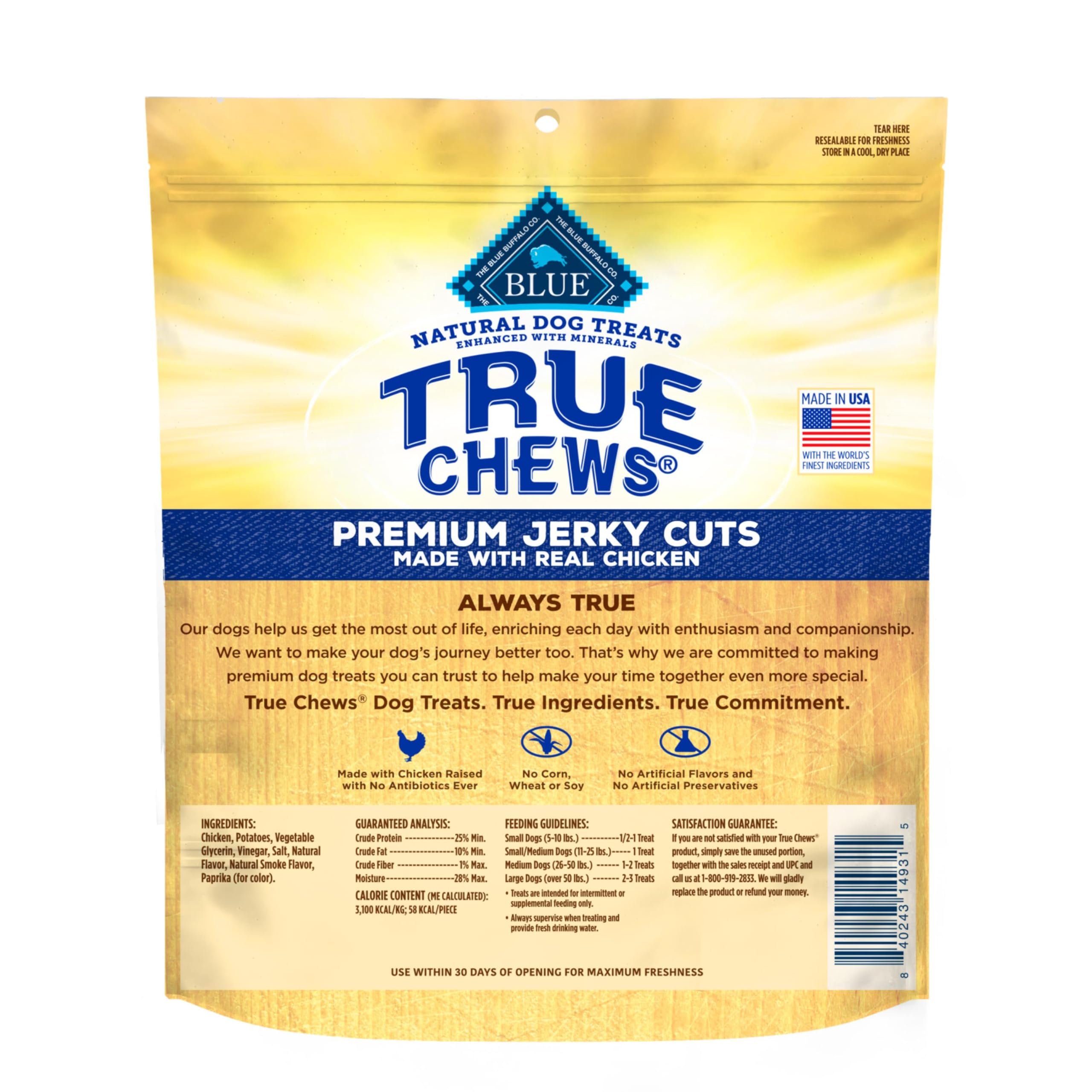Blue Buffalo True Chews: rebanadas de pollo tiernas para recompensa diaria.