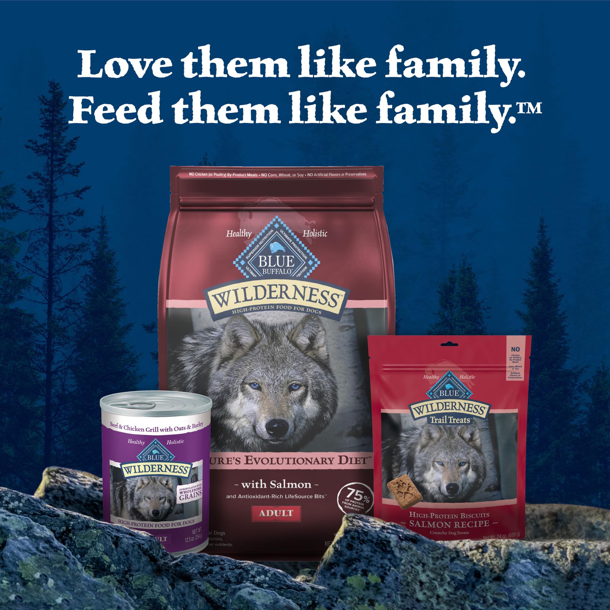 Blue Buffalo Wilderness adult-dog-dining scene with portion-ready kibble