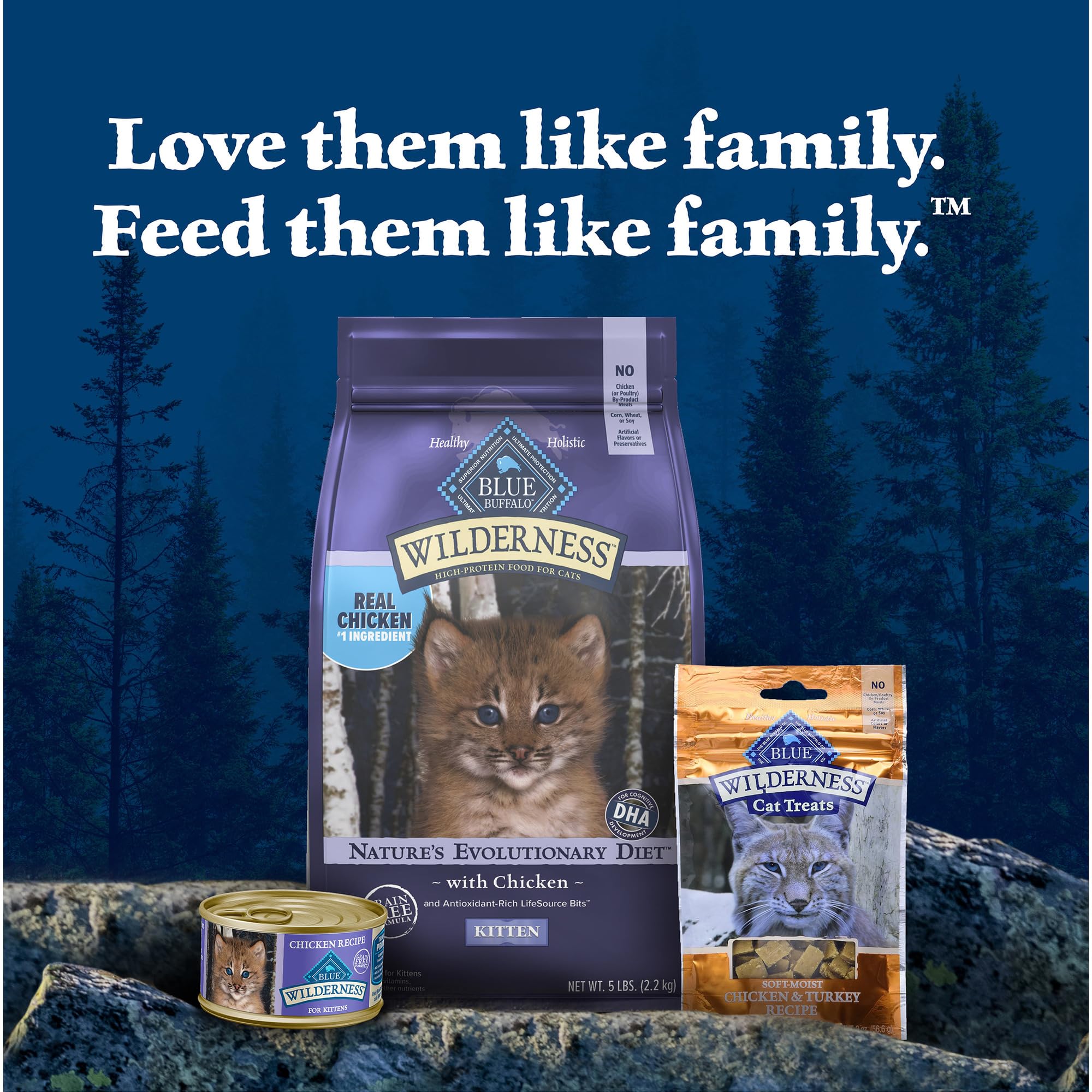 Blue Buffalo Wilderness kitten-can-collection image showcases protein-packed option.